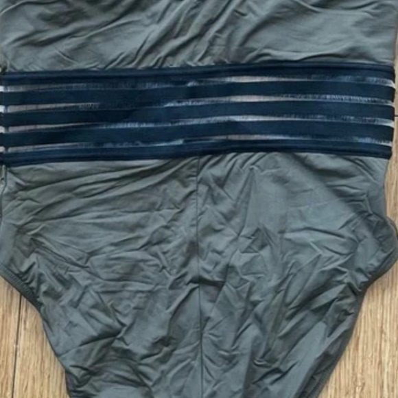 Kenneth Cole Olive Green and Black Cross Neck Cut Out Halter Swimsuit - Picture 6 of 6